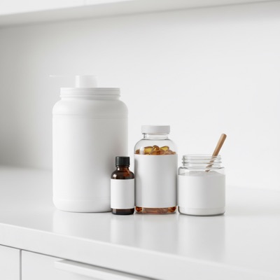 Verschiedene Supplement-Dosen und Kapseln